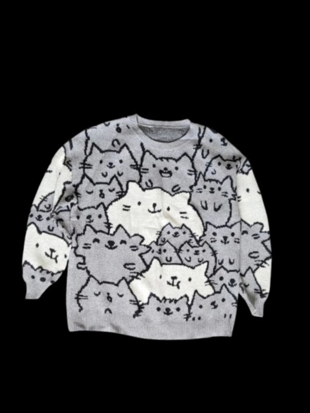 Cat Pattern Gray & White Knit Sweater - Bloomchic Size 14-16, Crewneck ᓚᘏᗢ
